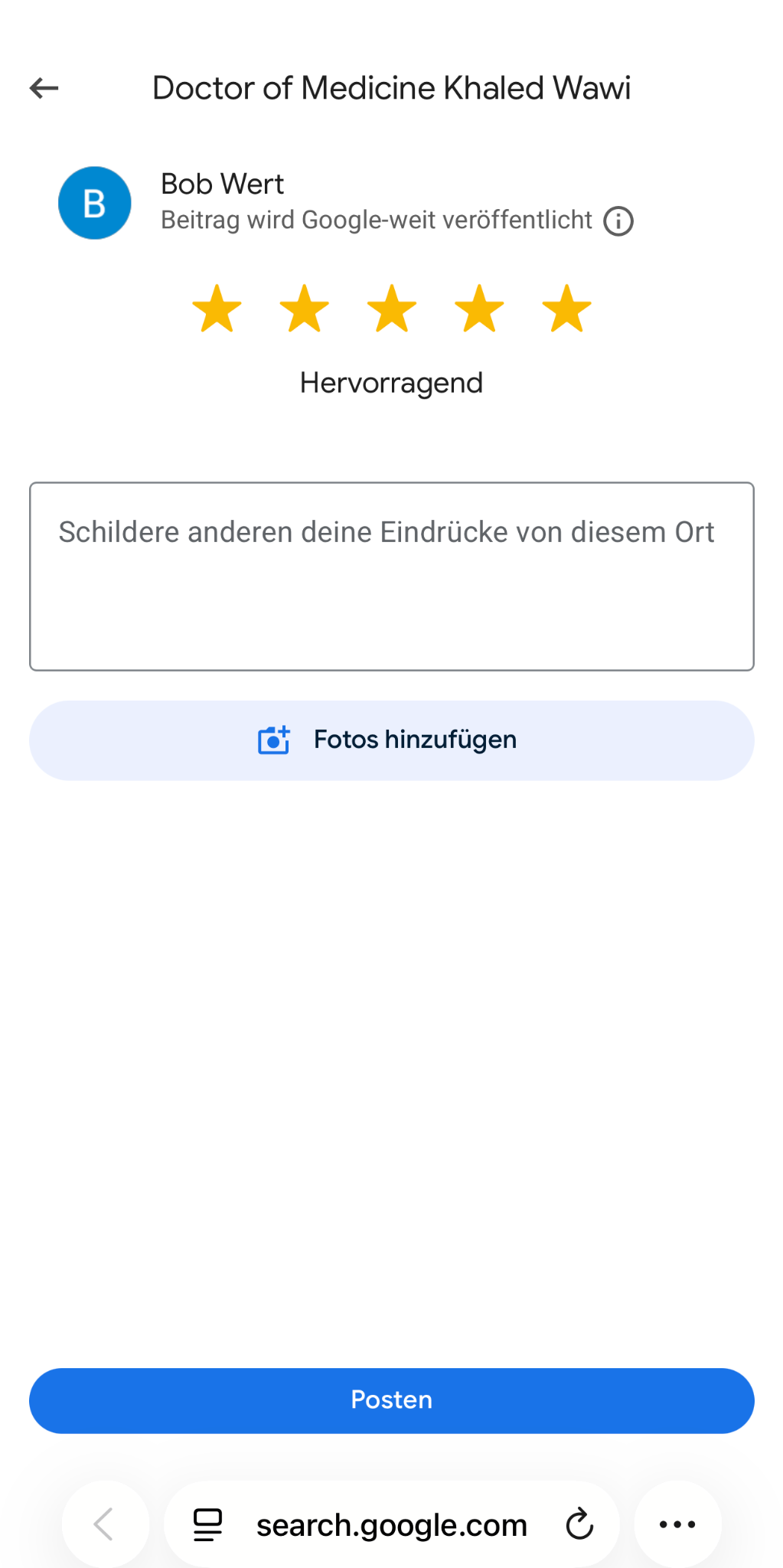 Originale Google-Bewertungsseite auf dem Smartphone